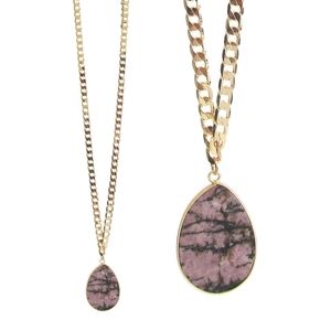 Pink Marbeled Stone Chain Necklace